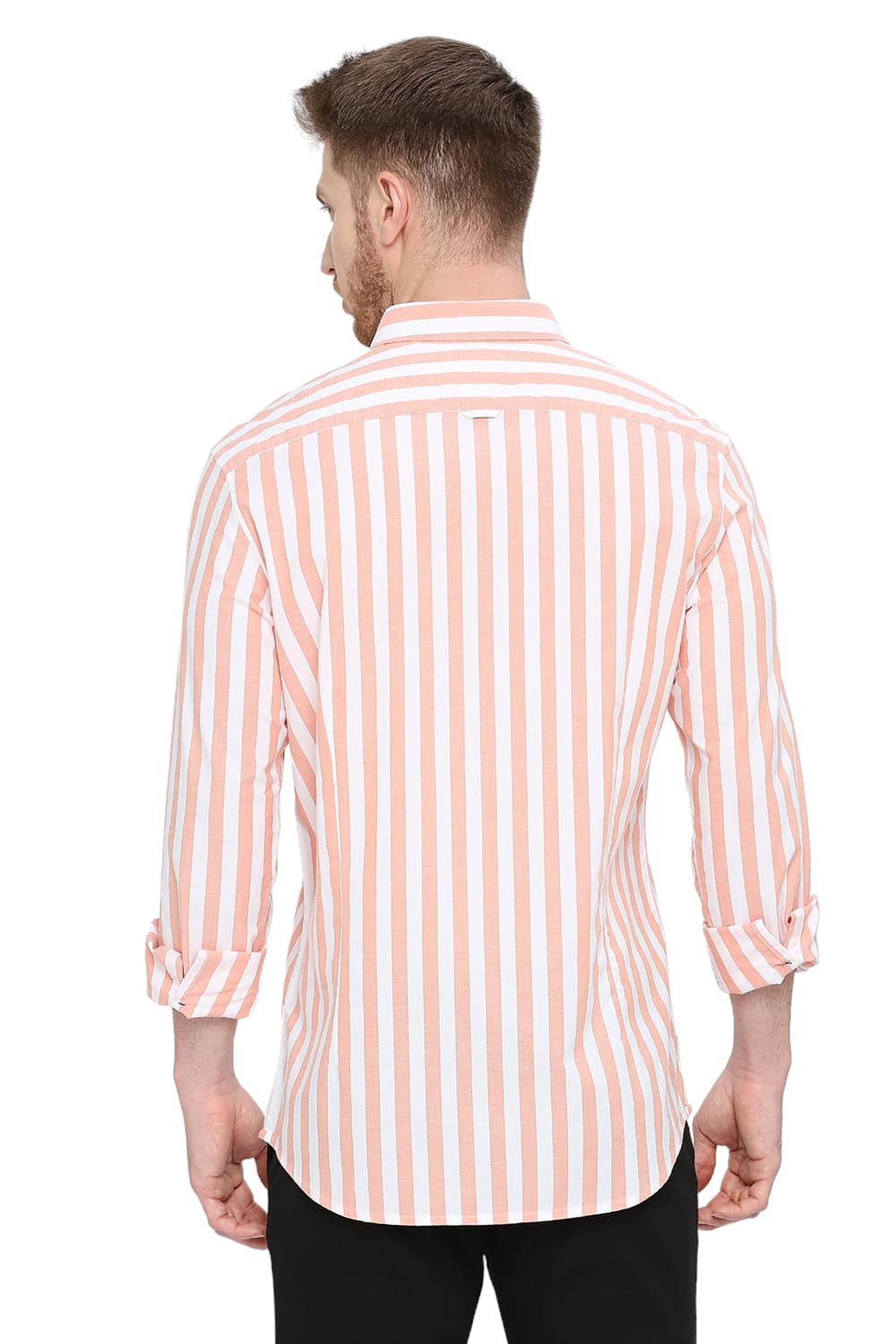 BASICS SLIM FIT COTTON OXFORD STRIPES SHIRT