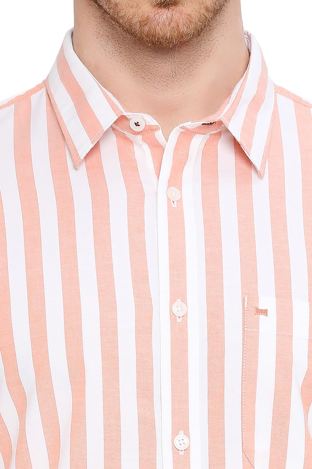 BASICS SLIM FIT COTTON OXFORD STRIPES SHIRT