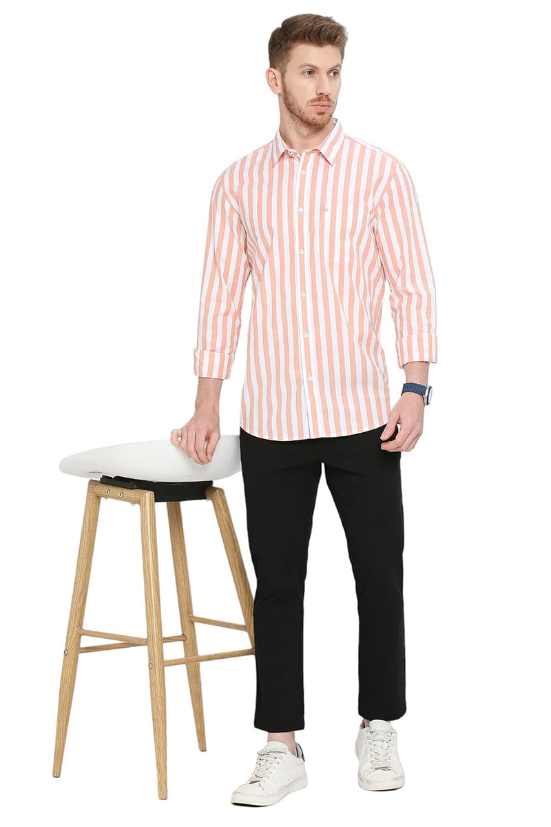 BASICS SLIM FIT COTTON OXFORD STRIPES SHIRT