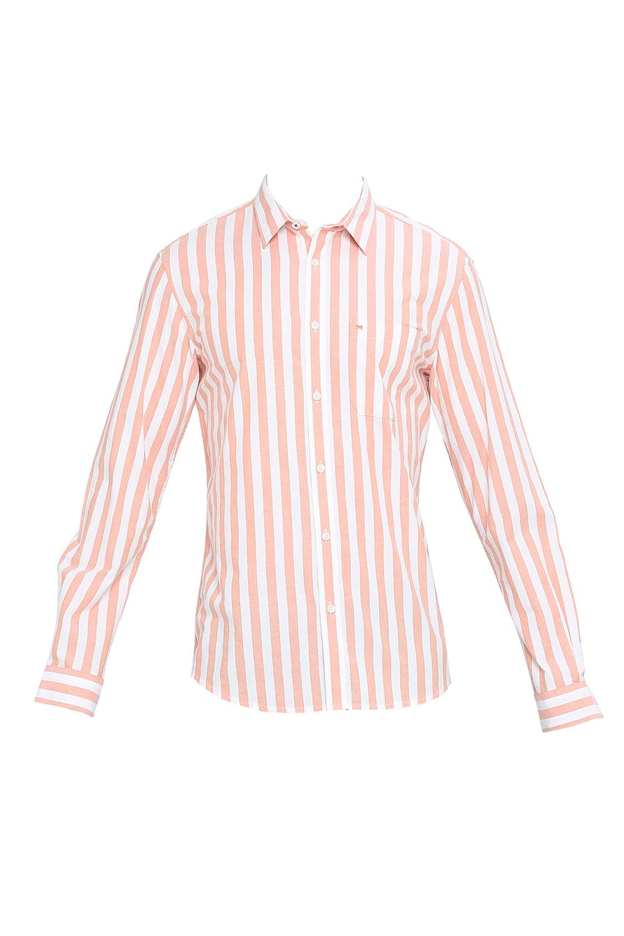 BASICS SLIM FIT PUMPKIN ORANGE COTTON OXFORD STRIPES SHIRT