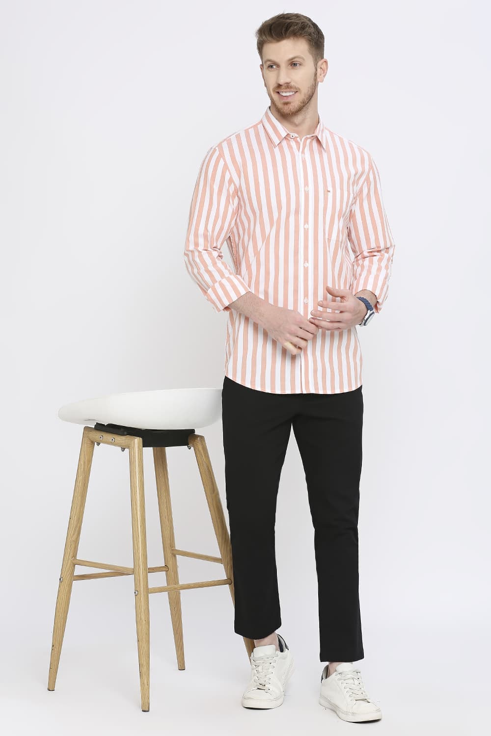 Slim Fit Cotton Oxford Stripes Shirt