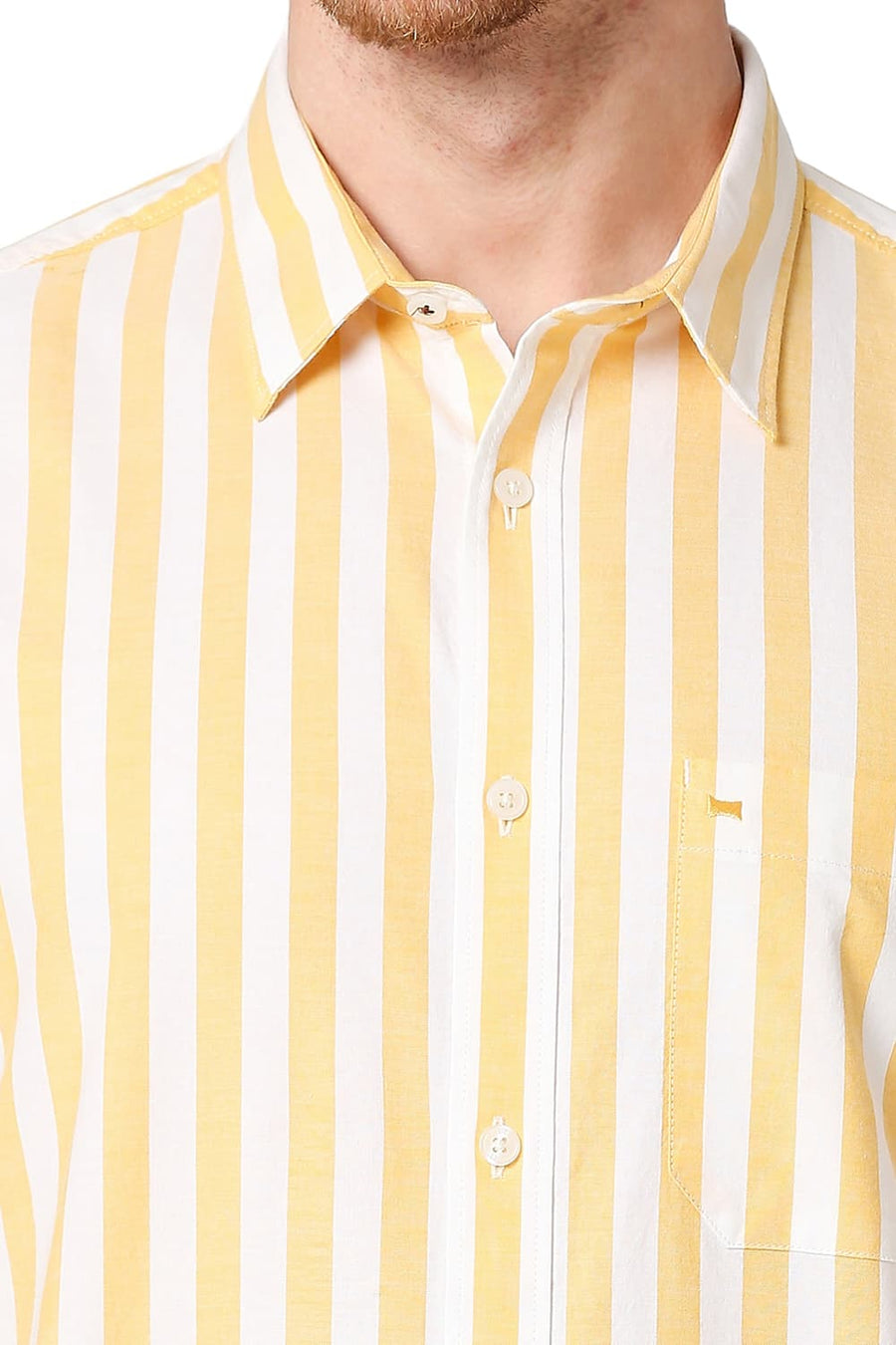 BASICS SLIM FIT EMPIRE YELLOW COTTON OXFORD STRIPES SHIRT