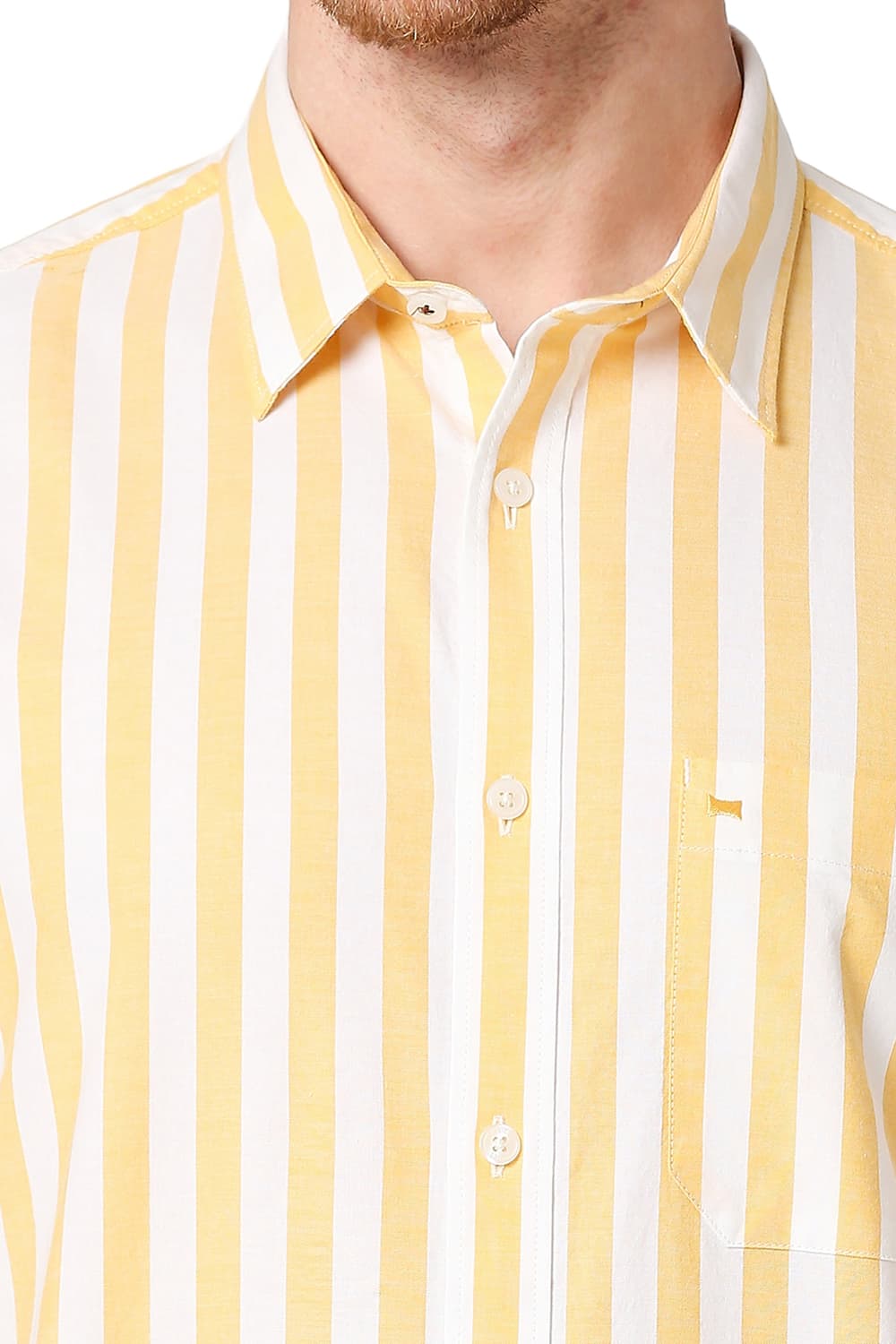 BASICS SLIM FIT COTTON OXFORD STRIPES SHIRT