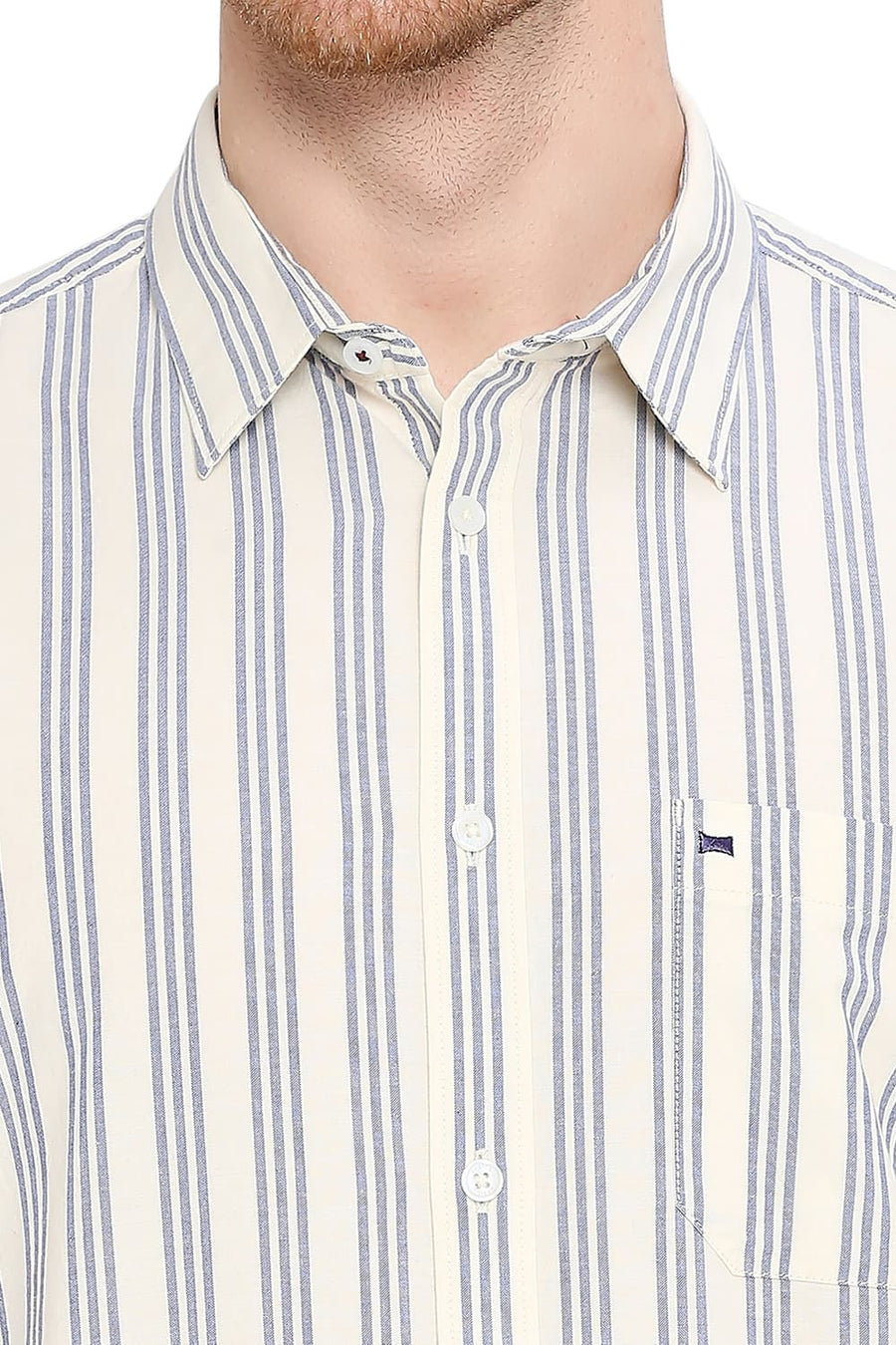 BASICS SLIM FIT NAUTICAL NAVY COTTON OXFORD STRIPES SHIRT