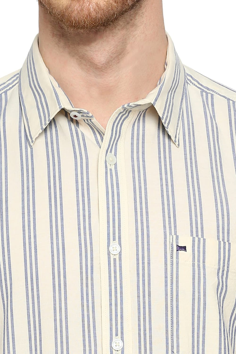 BASICS SLIM FIT COTTON OXFORD STRIPES HALFSLEEVES SHIRT