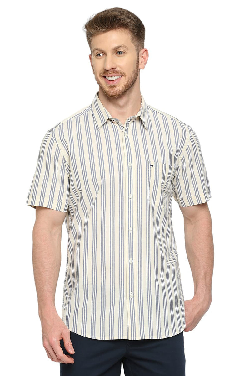 BASICS SLIM FIT COTTON OXFORD STRIPES SHIRT