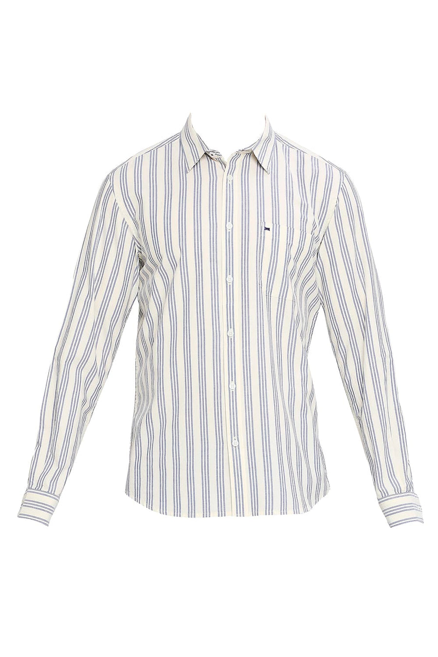 BASICS SLIM FIT NAUTICAL NAVY COTTON OXFORD STRIPES SHIRT