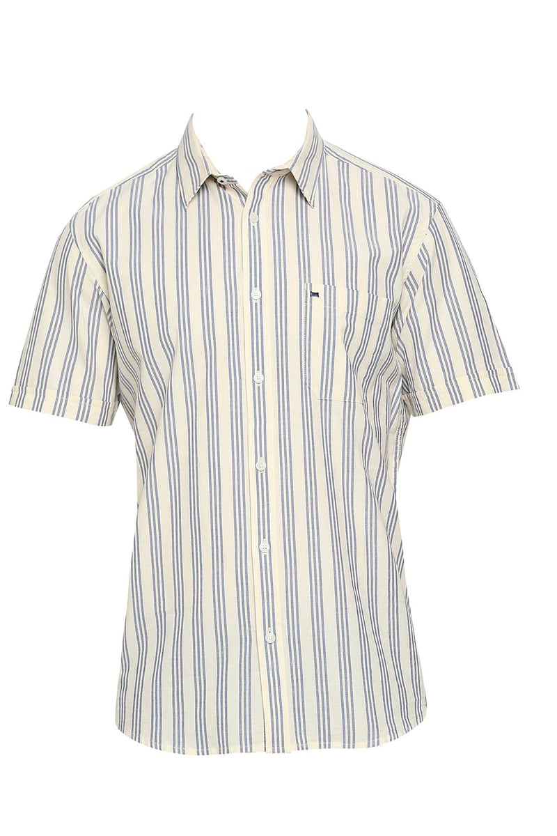 BASICS SLIM FIT COTTON OXFORD STRIPES HALFSLEEVES SHIRT