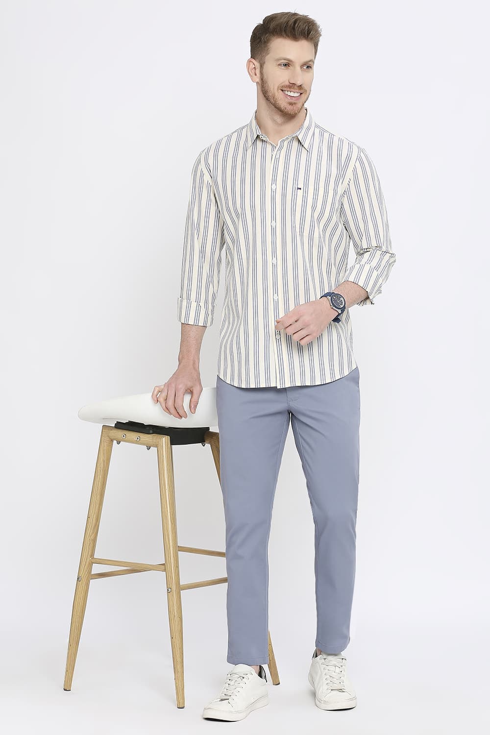 Slim Fit Cotton Oxford Stripes Shirt