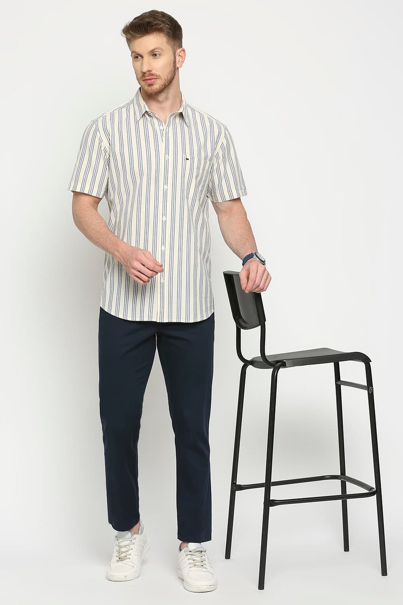 Slim Fit Cotton Oxford Stripes Halfsleeves Shirt