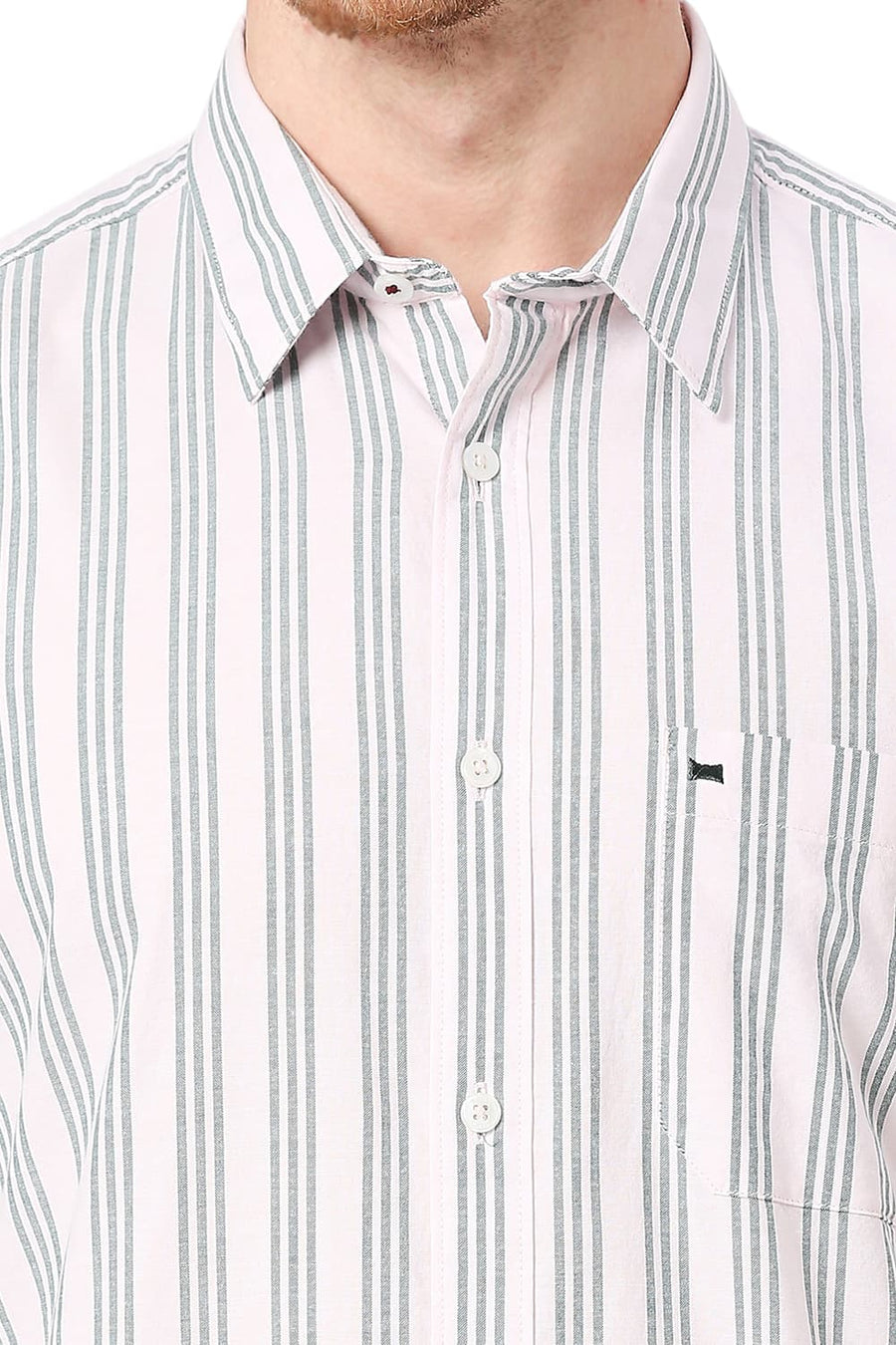 BASICS SLIM FIT PORCELAIN TURQUOISE COTTON OXFORD STRIPES SHIRT