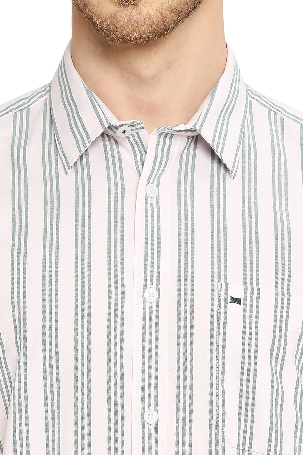 BASICS SLIM FIT COTTON OXFORD STRIPES HALFSLEEVES SHIRT