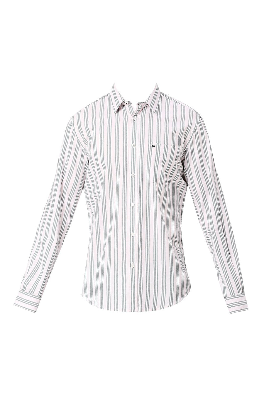 BASICS SLIM FIT PORCELAIN TURQUOISE COTTON OXFORD STRIPES SHIRT