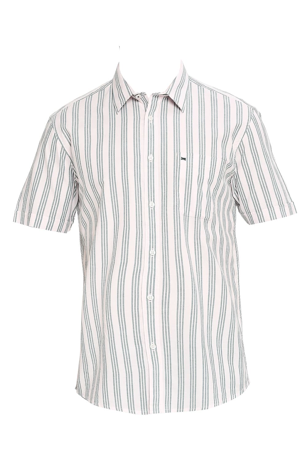 BASICS SLIM FIT COTTON OXFORD STRIPES HALFSLEEVES SHIRT