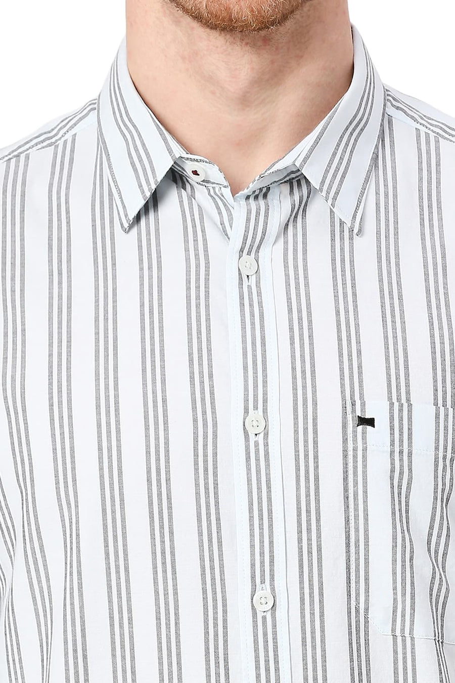 BASICS SLIM FIT JET BLACK COTTON OXFORD STRIPES SHIRT