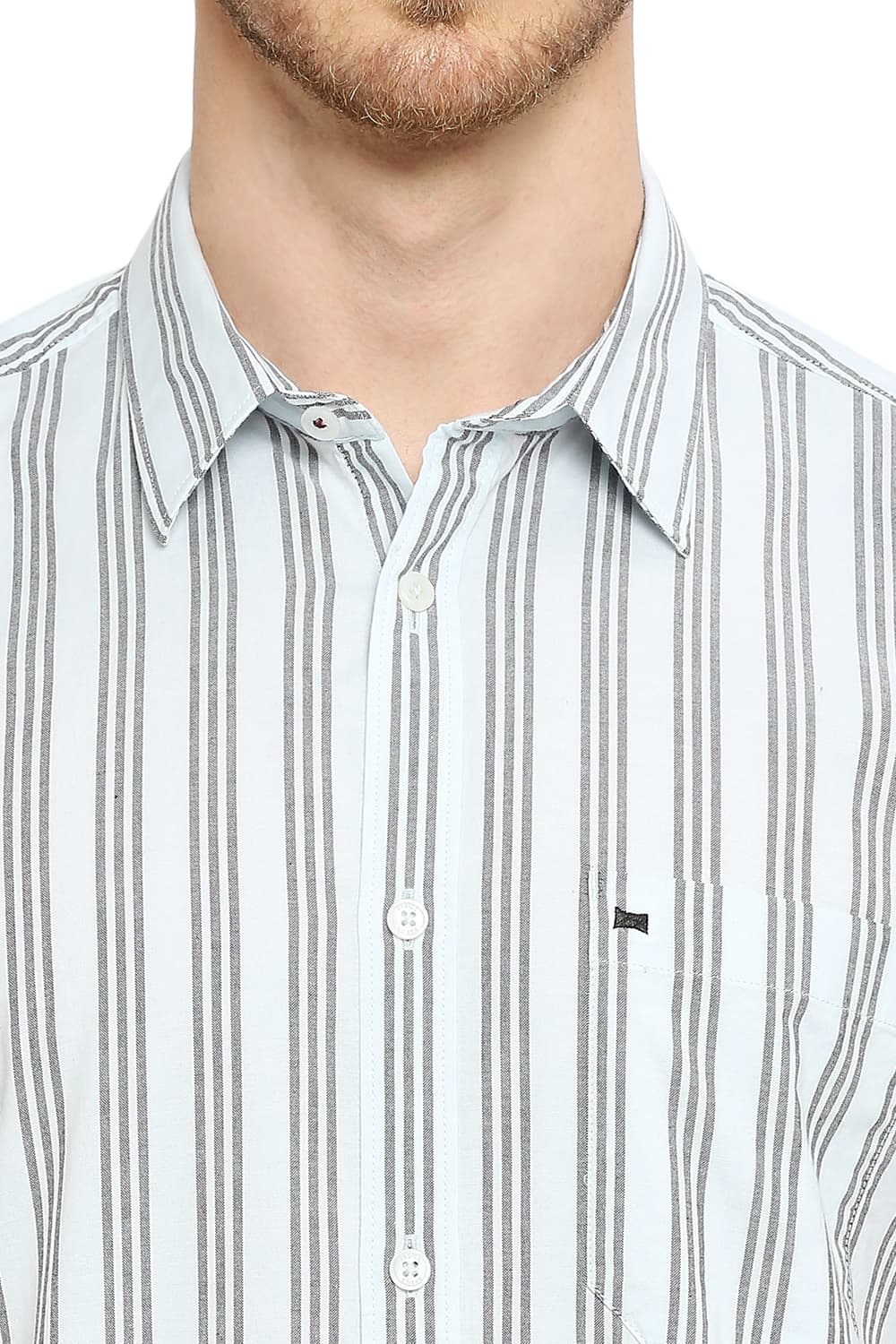 BASICS SLIM FIT COTTON OXFORD STRIPES HALFSLEEVES SHIRT