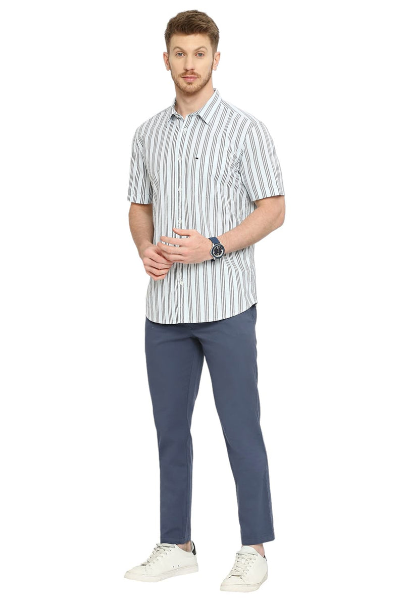 BASICS SLIM FIT COTTON OXFORD STRIPES HALFSLEEVES SHIRT