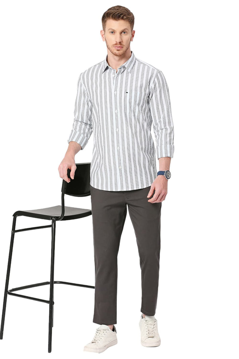 BASICS SLIM FIT COTTON OXFORD STRIPES SHIRT