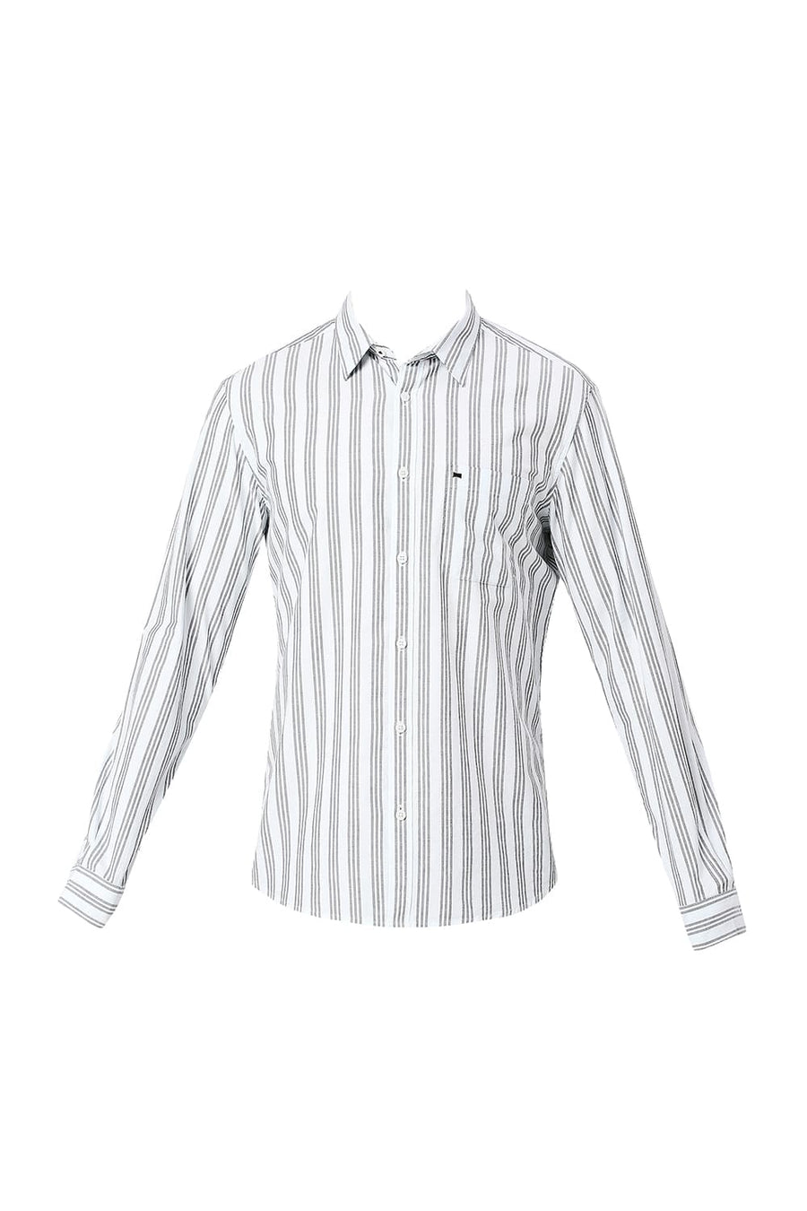 BASICS SLIM FIT JET BLACK COTTON OXFORD STRIPES SHIRT