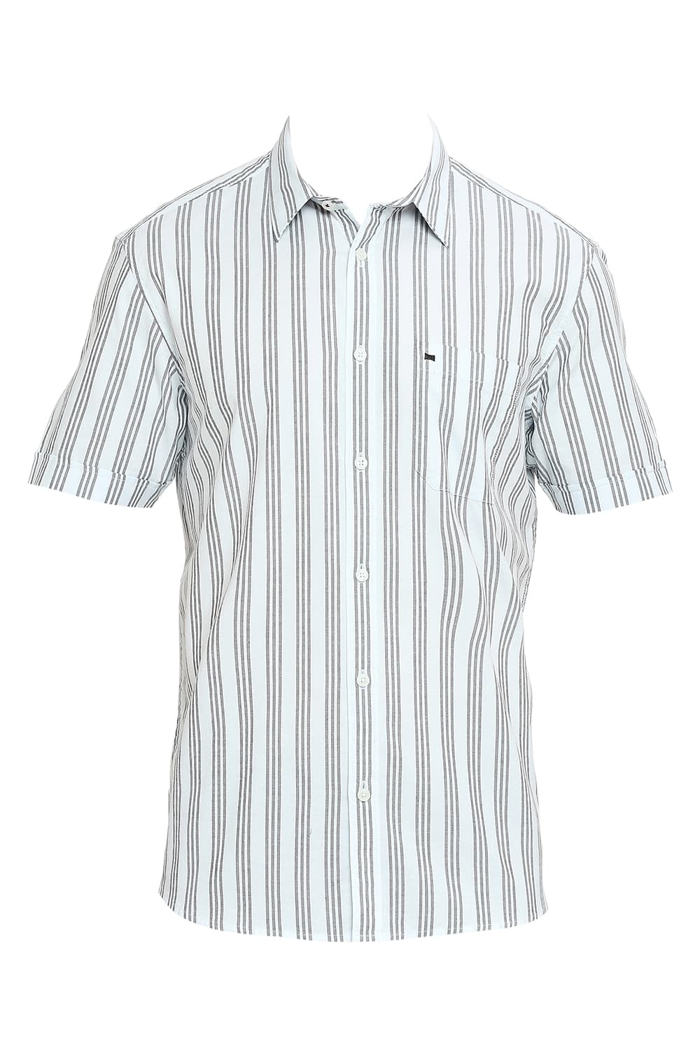 BASICS SLIM FIT COTTON OXFORD STRIPES HALFSLEEVES SHIRT