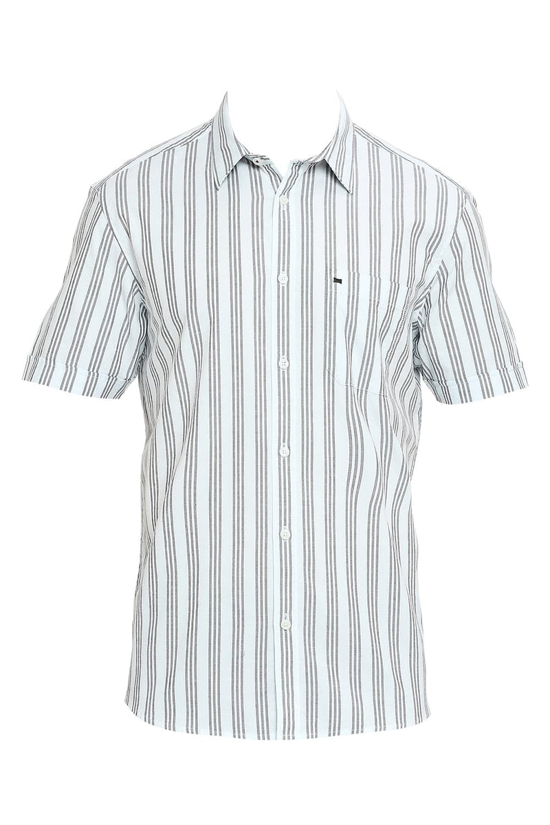 BASICS SLIM FIT COTTON OXFORD STRIPES HALFSLEEVES SHIRT