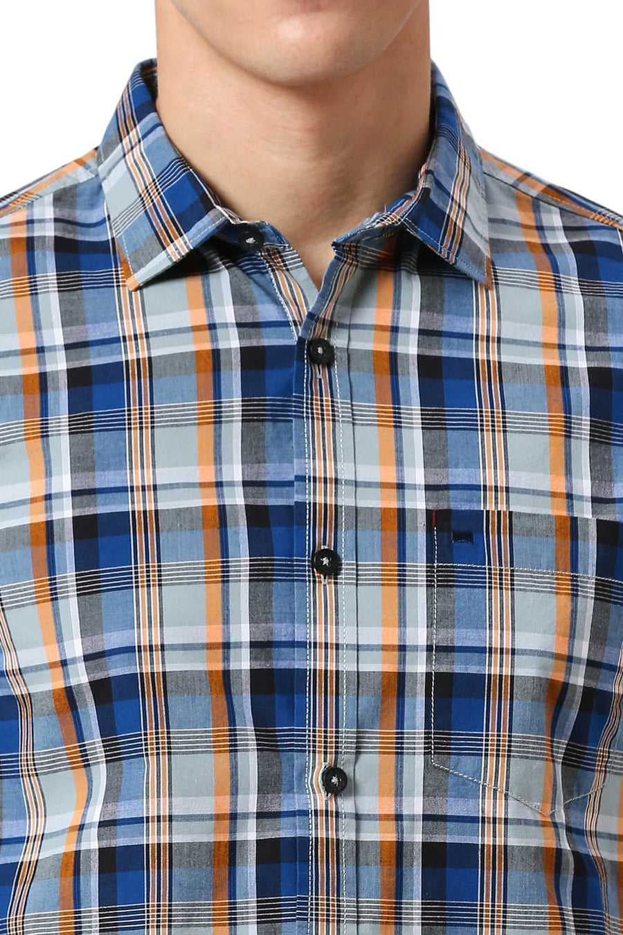 BASICS SLIM FIT SAIL NAVY COTTON CHECKS SHIRT