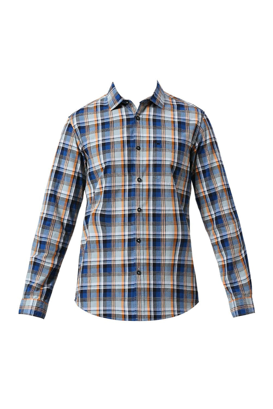 BASICS SLIM FIT SAIL NAVY COTTON CHECKS SHIRT