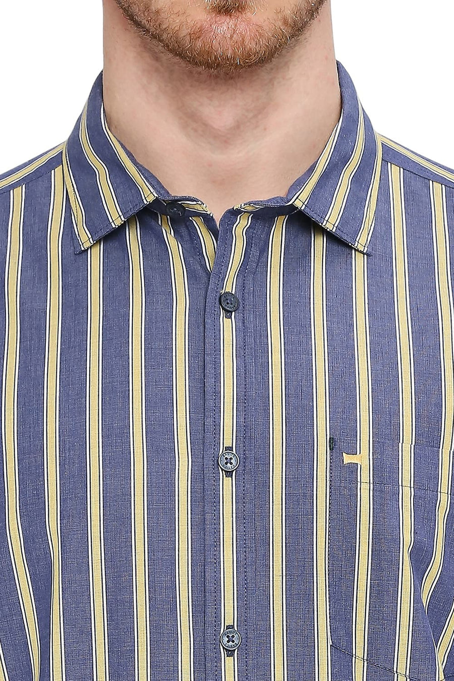 BASICS SLIM FIT TITAN NAVY COTTON STRIPE SHIRT