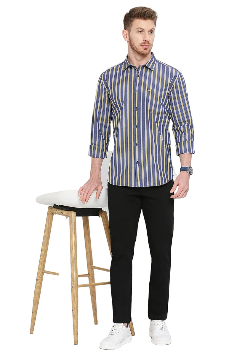 BASICS SLIM FIT COTTON STRIPE SHIRT