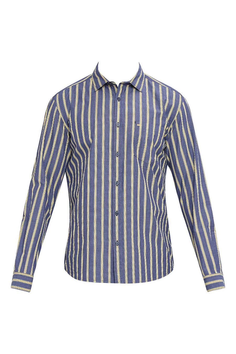 BASICS SLIM FIT TITAN NAVY COTTON STRIPE SHIRT