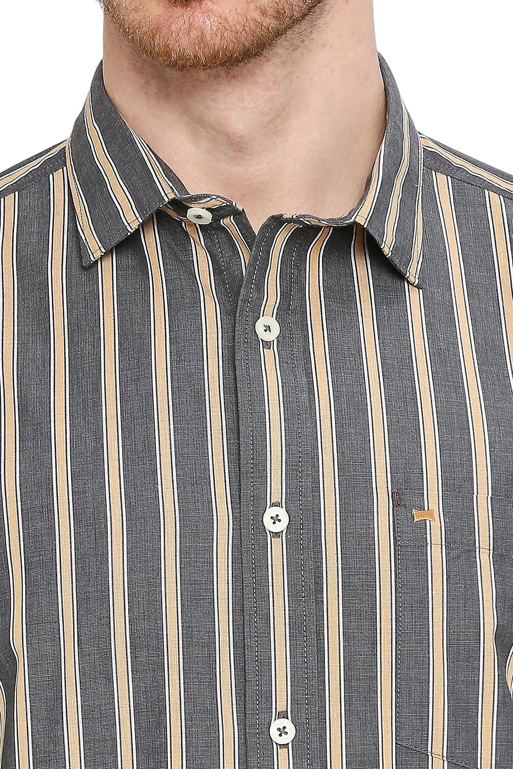 BASICS SLIM FIT COTTON STRIPE SHIRT