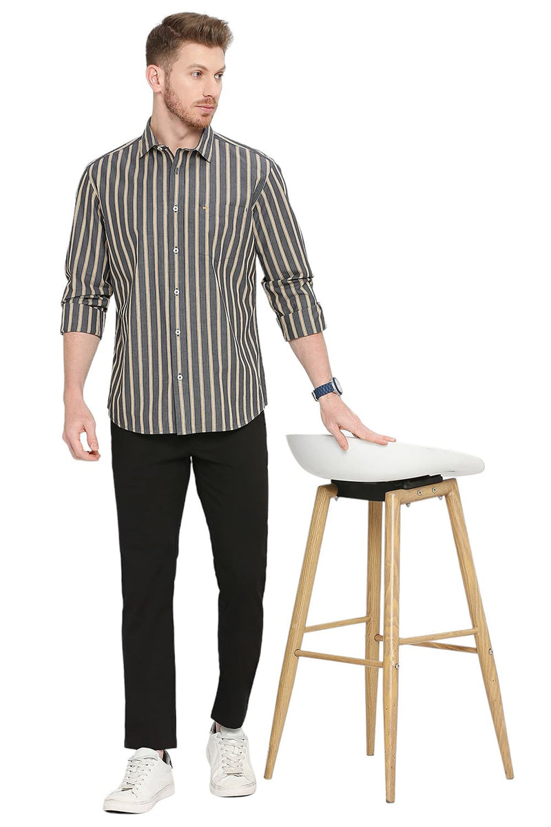 BASICS SLIM FIT COTTON STRIPE SHIRT