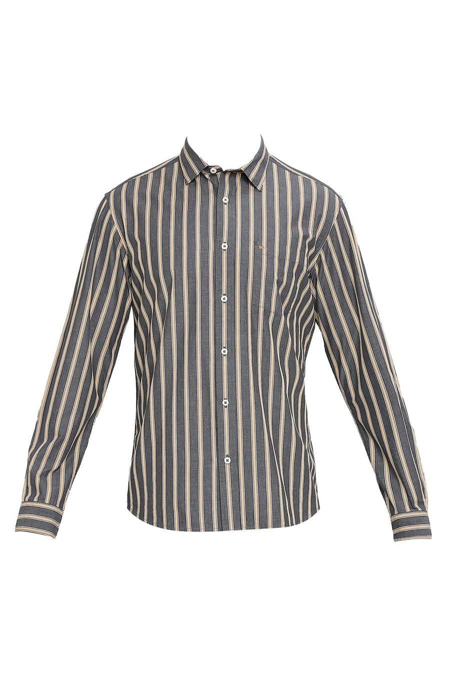 BASICS SLIM FIT GUNMETAL GREY COTTON STRIPE SHIRT