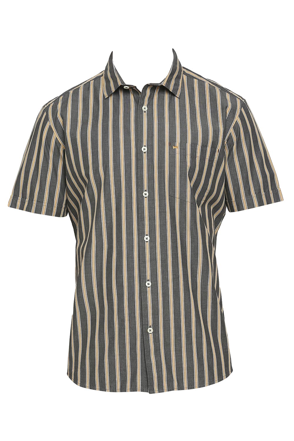 BASICS SLIM FIT COTTON STRIPE HALFSLEEVES SHIRT