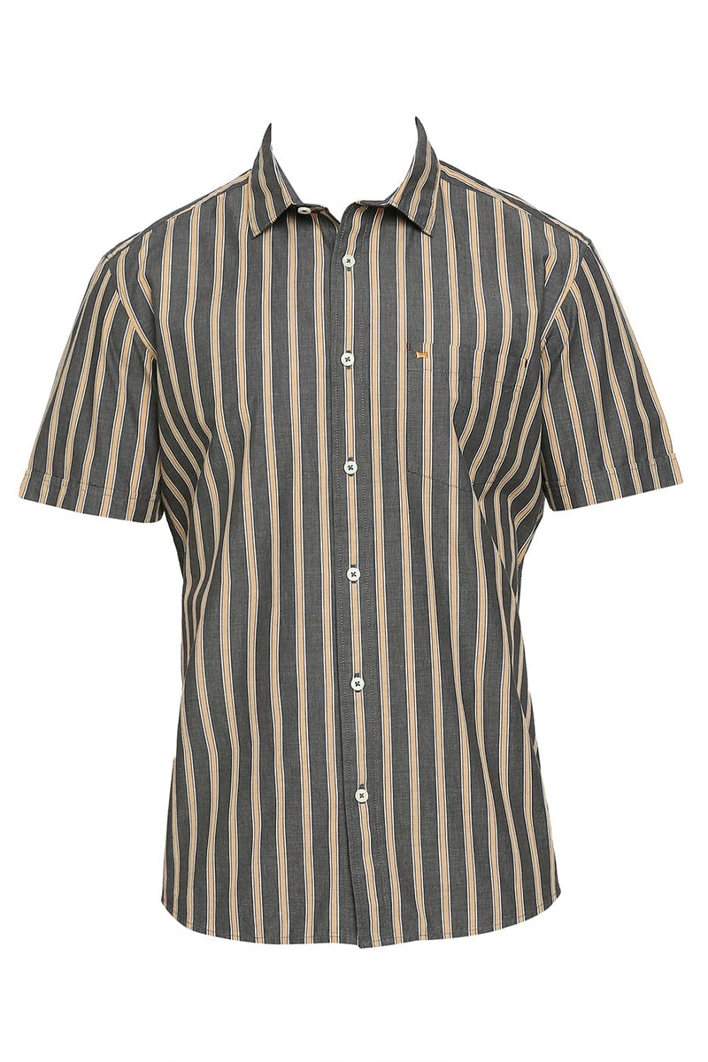 BASICS SLIM FIT COTTON STRIPE HALFSLEEVES SHIRT