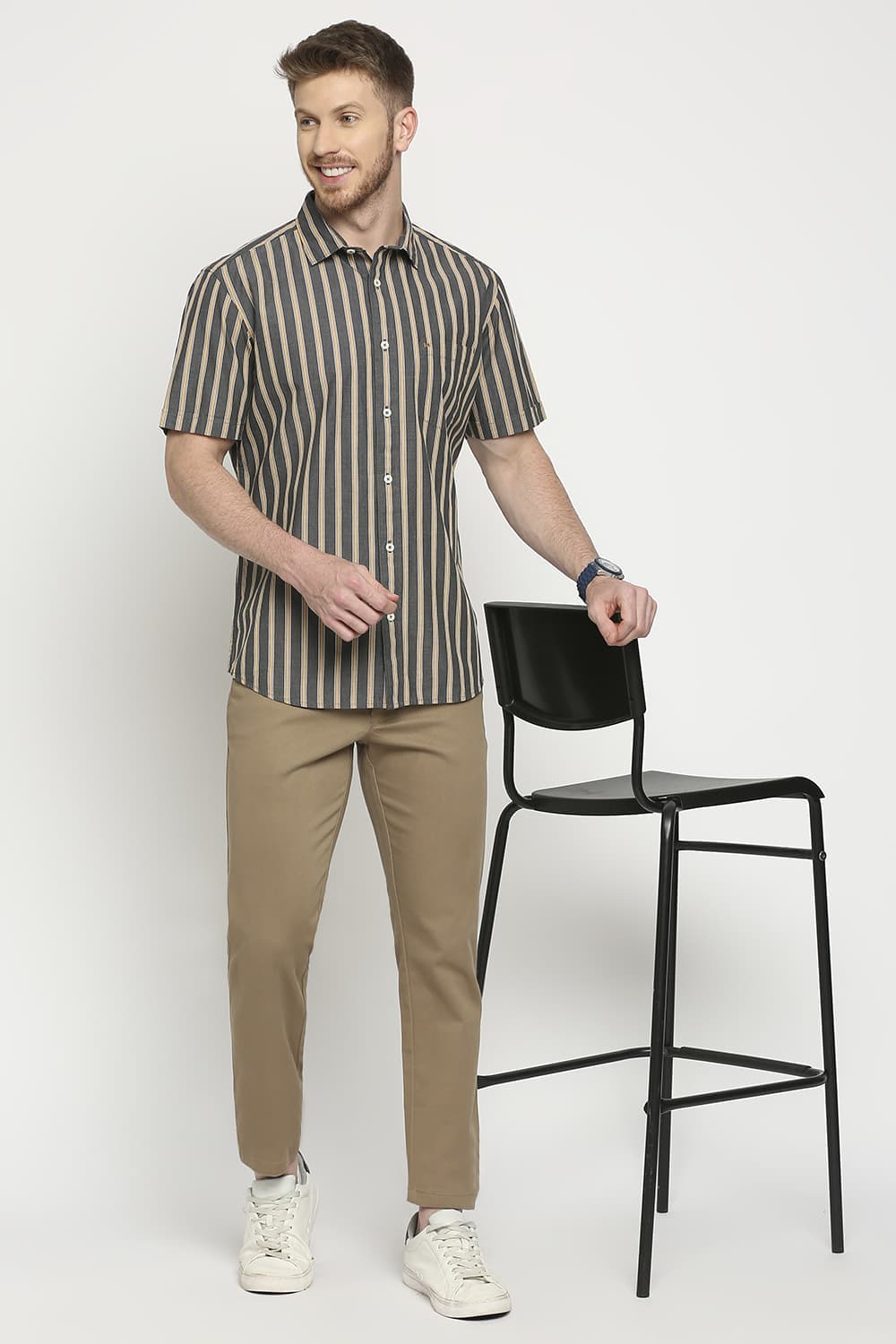 Slim Fit Cotton Stripe Halfsleeves Shirt