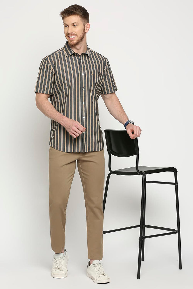 Slim Fit Cotton Stripe Halfsleeves Shirt