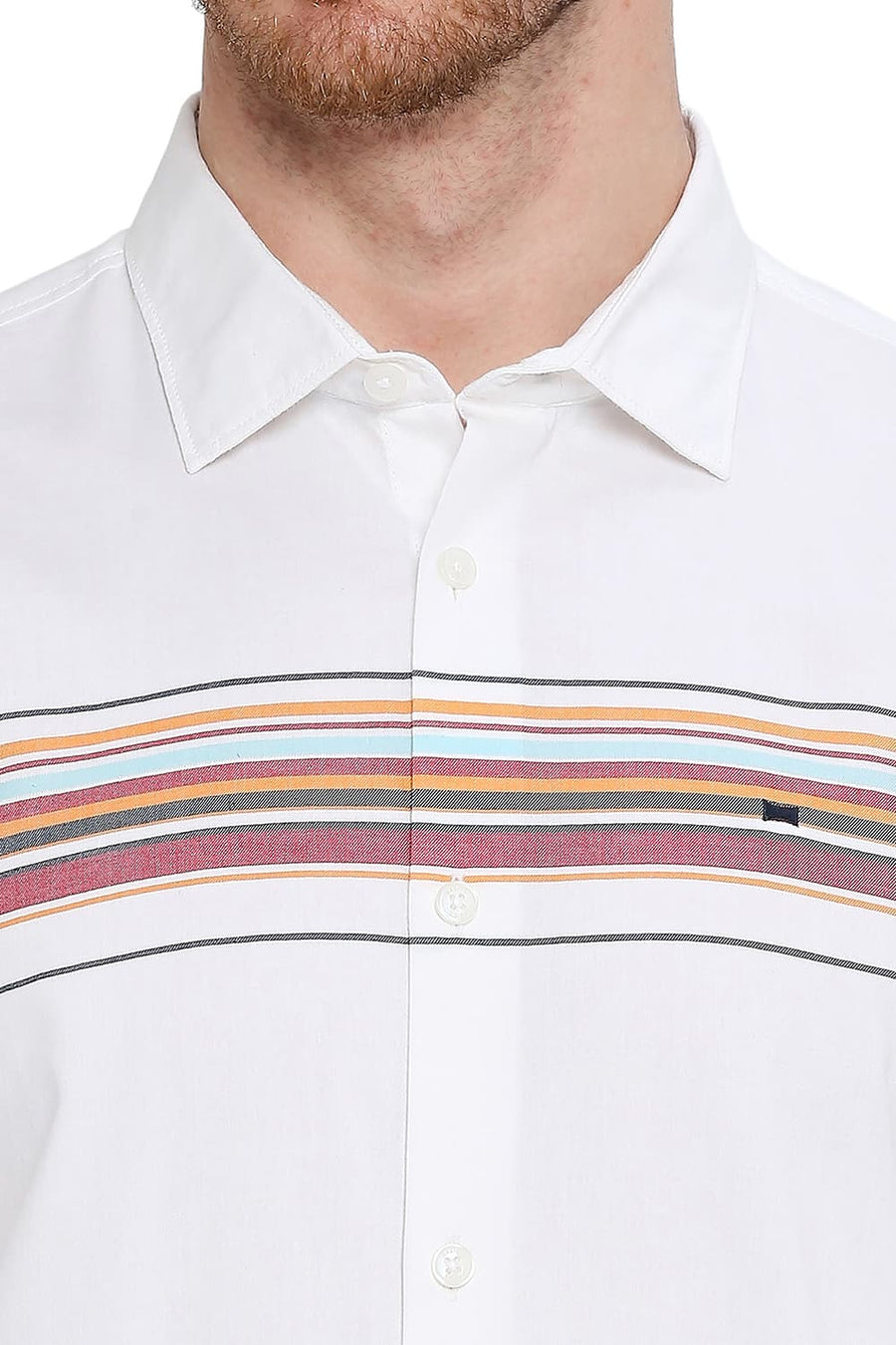 BASICS SLIM FIT TRUE RED COTTON TWILL WEFT ENGINEERING STRIPE SHIRT