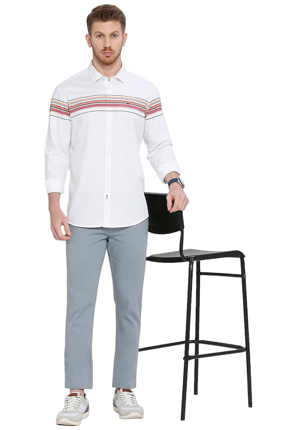 BASICS SLIM FIT COTTON TWILL WEFT ENGINEERING STRIPE SHIRT