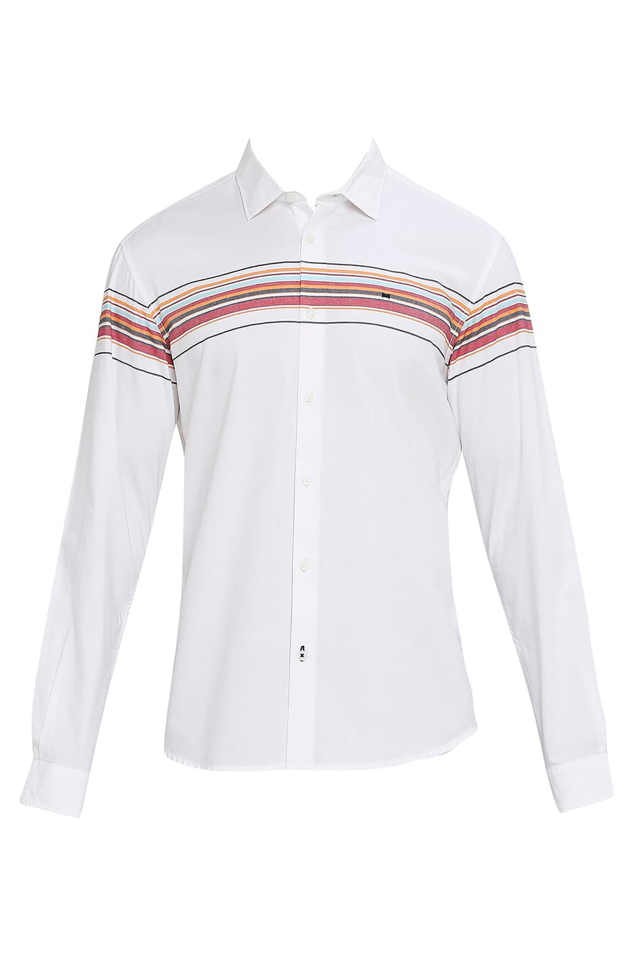 BASICS SLIM FIT TRUE RED COTTON TWILL WEFT ENGINEERING STRIPE SHIRT