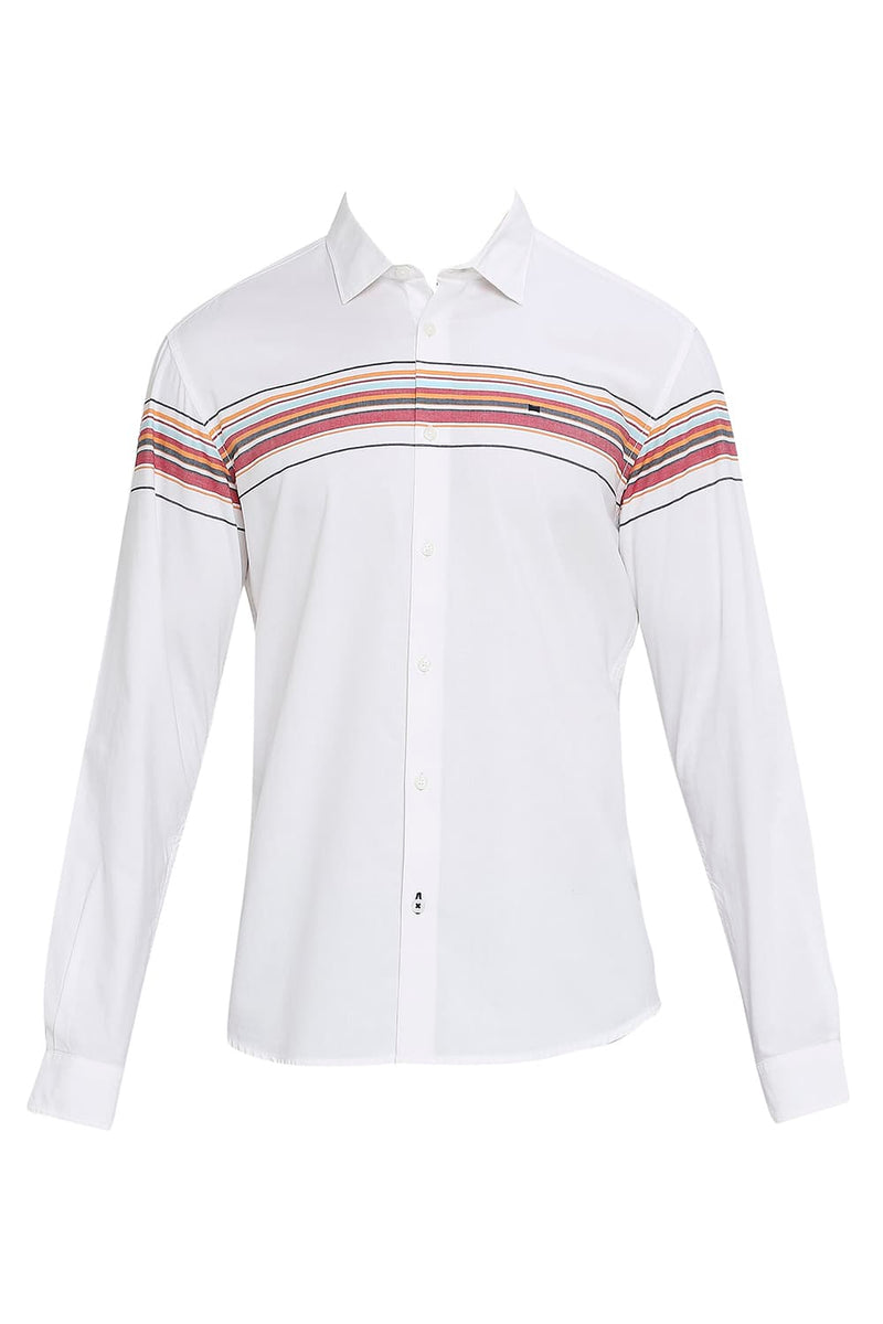 BASICS SLIM FIT COTTON TWILL WEFT ENGINEERING STRIPE SHIRT