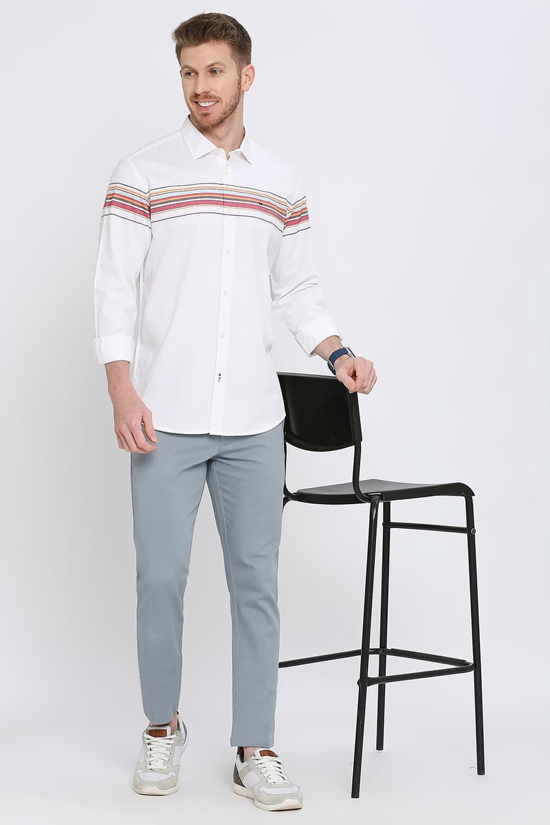 Slim Fit Cotton Twill Weft Engineering Stripe Shirt