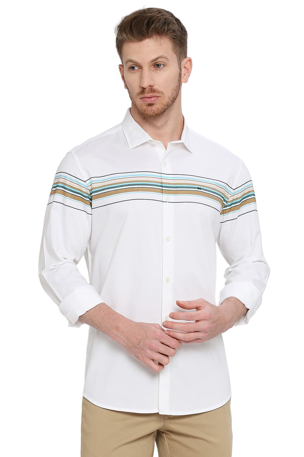 BASICS SLIM FIT COTTON TWILL WEFT ENGINEERING STRIPE SHIRT