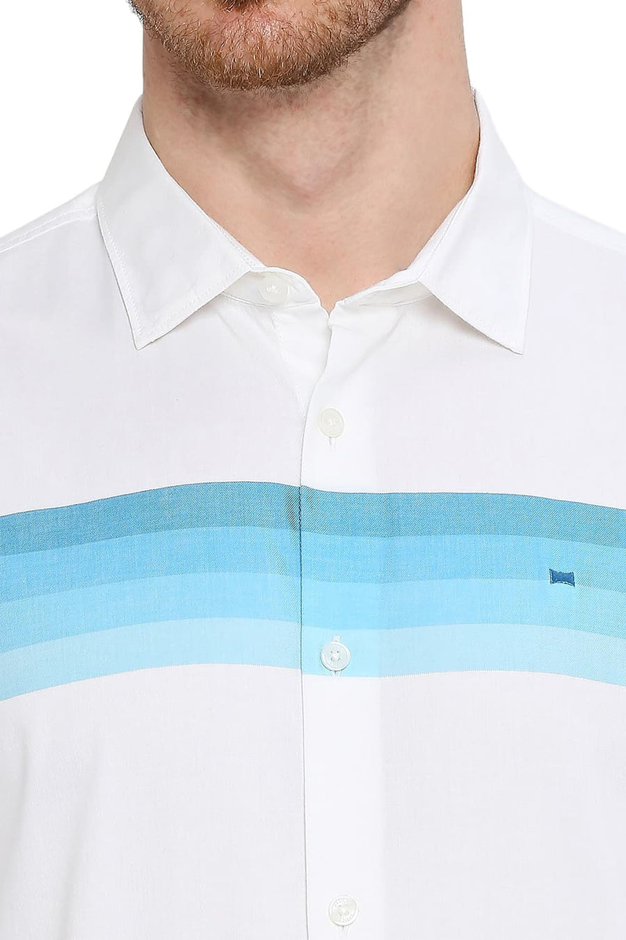 BASICS SLIM FIT NORSE BLUE COTTON TWILL WEFT ENGINEERING STRIPE SHIRT