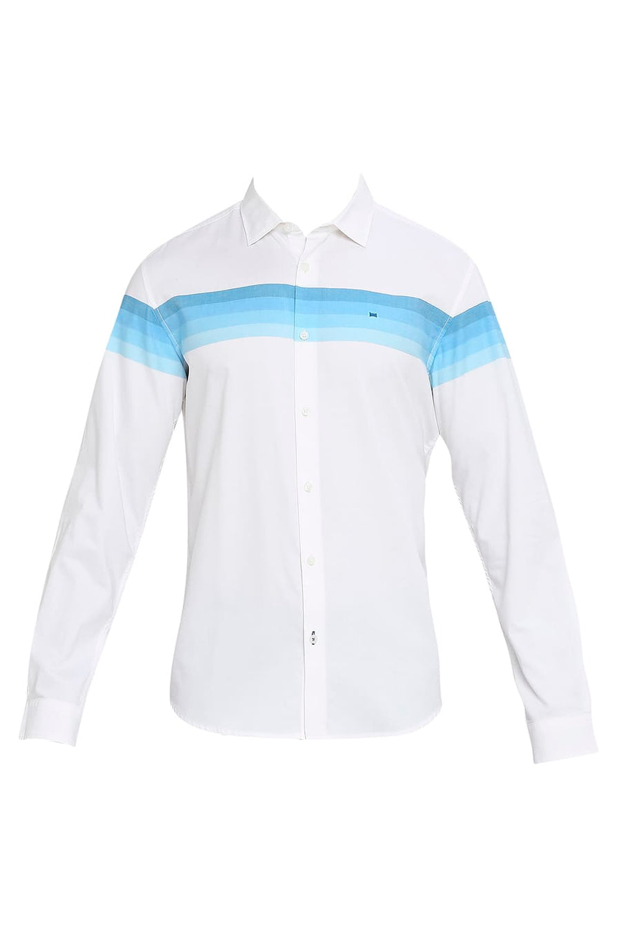 BASICS SLIM FIT NORSE BLUE COTTON TWILL WEFT ENGINEERING STRIPE SHIRT