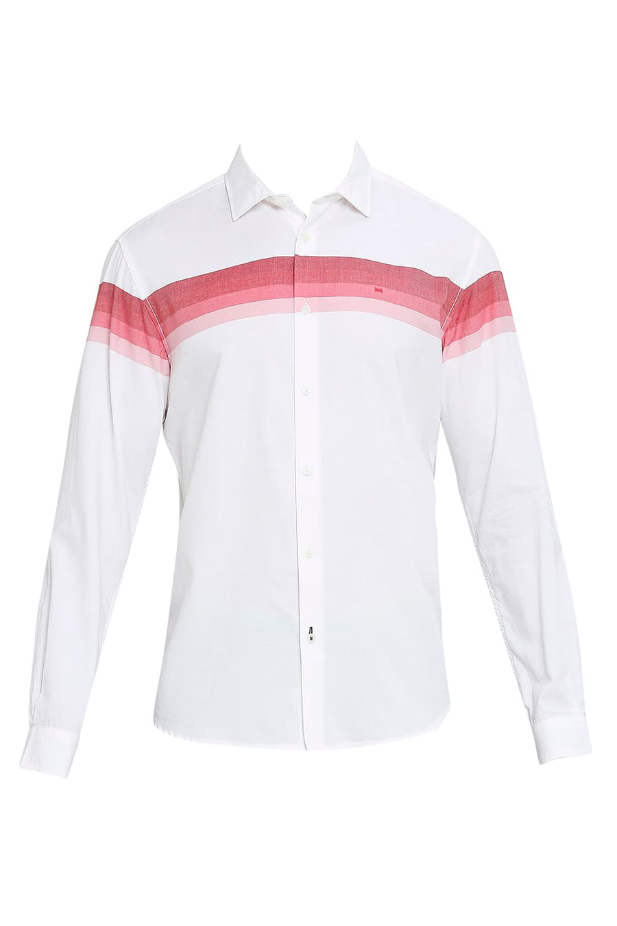BASICS SLIM FIT RIBBON RED COTTON TWILL WEFT ENGINEERING STRIPE SHIRT