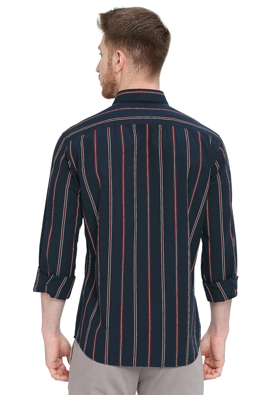 BASICS SLIM FIT OCEANA NAVY COTTON STRIPE SHIRT