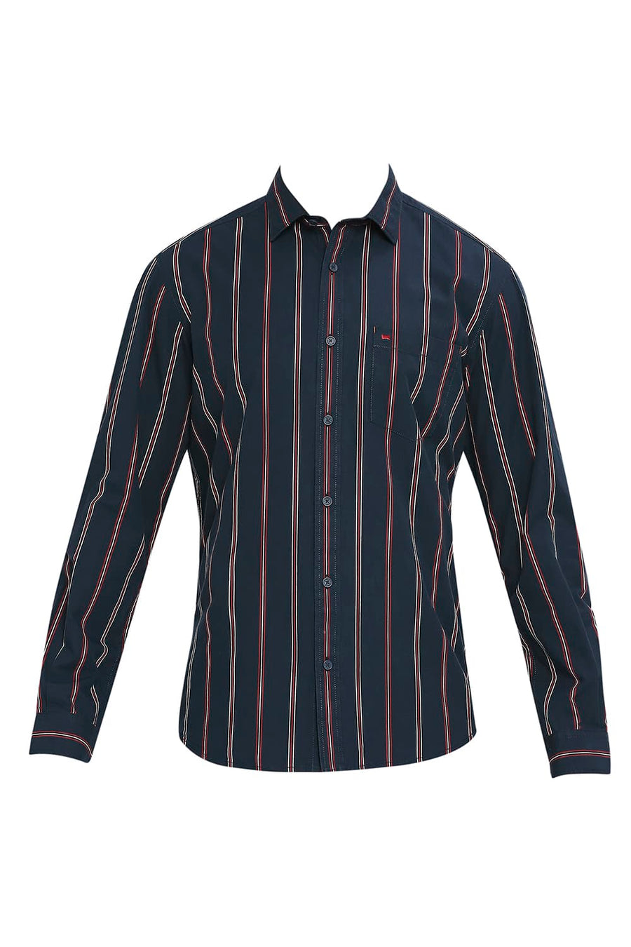 BASICS SLIM FIT OCEANA NAVY COTTON STRIPE SHIRT