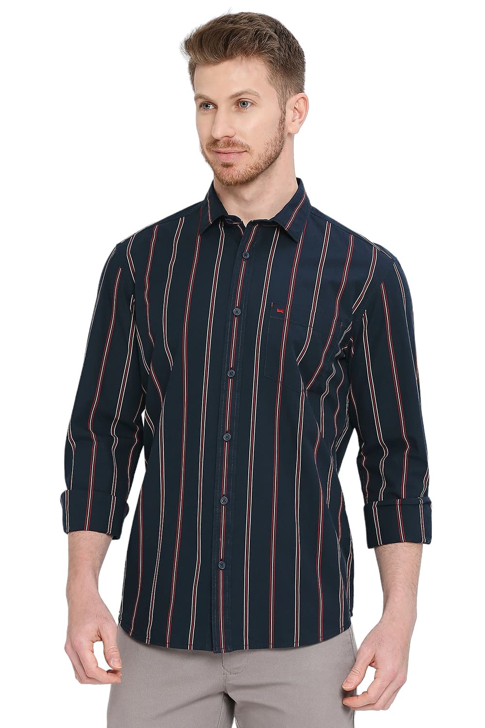 BASICS SLIM FIT COTTON STRIPE SHIRT