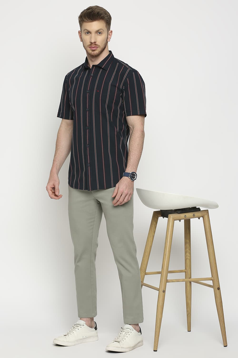 Slim Fit Cotton Stripe Halfsleeves Shirt